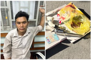 被扣押的阮文可与查获的军用武器。（图：警方提供）