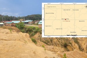 发生地震的昆嵩省昆帕隆县地区。小图中的星号表示震中位置。（图：越通社）