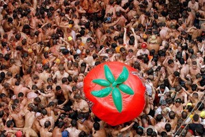 成千上万的游客参加番茄节。