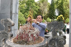 政府副总理陈留光在保肯国家历史遗迹区向各位英雄烈士上香并献送鲜花。（图：VGP）