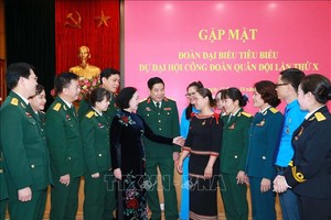 中央组织部长张氏梅同与会代表交谈。（图：越通社）