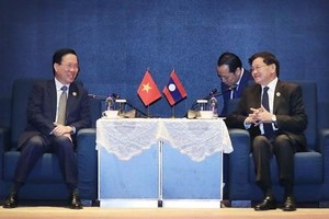 国家主席武文赏（左）会见老挝国家主席通伦·西苏里。（图：越通社）