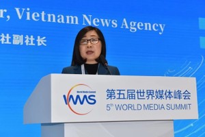 越通社副社长段氏雪绒女士率领越南通讯社代表团出席第五届世界媒体峰会。（图：越通社）