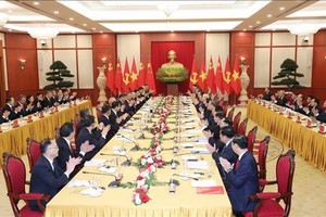 越南共产党中央总书记阮富仲和中共中央总书记、国家主席习近平举行会谈。（图：越通社）