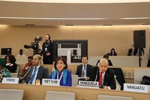 越南常驻联合国、世界贸易组织及日内瓦其他国际组织代表团团长黎氏雪梅大使出席会议。（图：越通社）