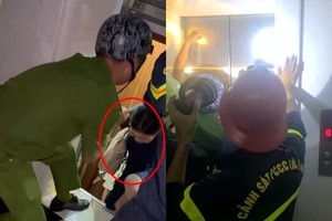 警消救援人员闻讯后赶赴现场处置故障电梯并救出受困者。（图：互联网）