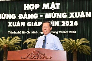 市人委会主席潘文迈在集会上发表讲话。（图：越勇）