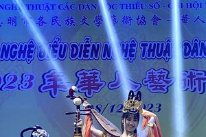 啟秀华文中心学生黄丁美云与廖嘉莹表演《琵琶起飞》舞蹈。图：仁建