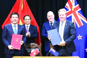 政府总理范明政与新西兰总理拉克森见证两国合作文件的签署。（图：越通社）