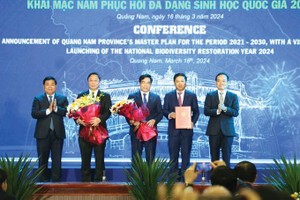 陈留光副总理(右一)转发政府总理范明政颁给广南省人委会领导《》决定》。（图：阮强）