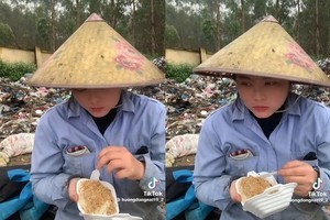 26岁的年轻母亲已有６年拾荒工作经验（视频截图）。