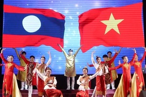 图为在胡志明市举办的“越-老深切友谊”交流活动中的文艺表演节目。（图：越通社）