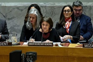 联合国负责政治事务的副秘书长迪卡洛向安理会关于维护国际和平与安全的会议通报情况。（图：联合国）