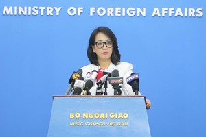 外交部发言人范秋姮在记者会上发言。（图：外交部）