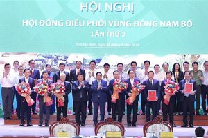 范明政总理向各省、市领导颁发审批南部东区规划《决定》。（图：越通社）