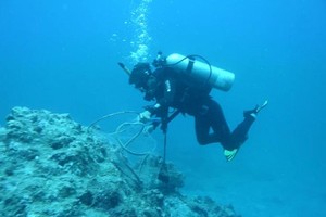 潜水员收集海底垃圾。（图：李山海洋保护区）