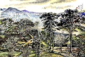 陆金书画作品欣赏——山城风光美