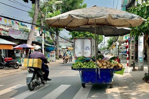 在道路上售货的自制车阻碍交通，影响交通安全。