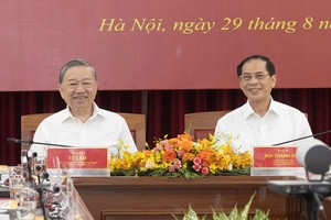 党中央总书记、国家主席苏林（左）与外交部长裴青山主持会议。（图：越通社）