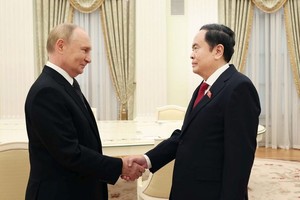 越南国会主席陈清敏会见俄罗斯联邦总统普京。（图：越通社）