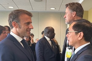 政府副总理兼外交部长裴青山与法国总统埃马纽埃尔·马克龙交谈。（图：越通社）