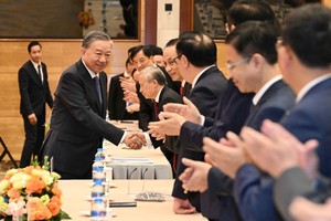 党中央总书记苏林与中央对外部干部交谈。（图：VOV）