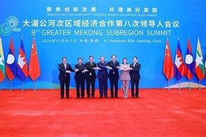 出席大湄公河次区域经济合作第八次领导人会议的各国代表合影。（图：越通社）