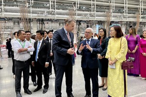 平阳省领导参观乐高工厂的现代生产线。（图：平阳报）