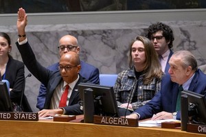 美国常驻联合国副代表伍德在安理会投票反对关于加沙问题的决议。（图：联合国）