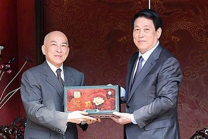 国家主席与柬埔寨国王进行茶叙