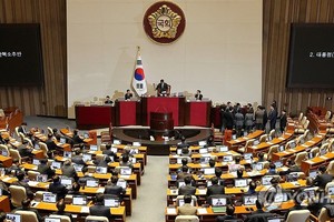 12月7日，在国会，国会议长禹元植就尹锡悦弹劾案宣布“投票不成立”。（图：韩联社）