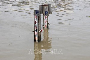 图为在芹苴市未青水文站测量河流水位。（图：越通社）