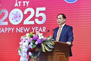 政府副总理、外交部长裴青山在聚会上致辞。（图：俊英）