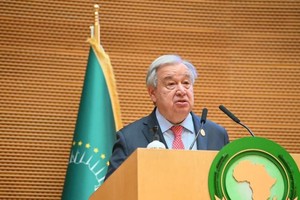 古特雷斯在2025年非洲联盟首脑会议上发表讲话。（图：联合国）
