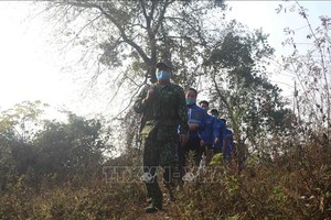 高平省夏朗县氏花边防部队在便道上进行巡逻。（图：越通社）