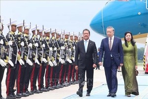 越南共产党中央委员会总书记苏林一行的欢迎仪式。（图：越通社）