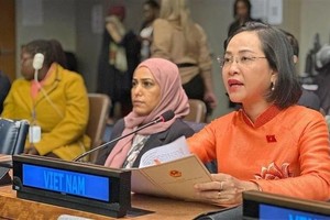 越南国会副主席阮氏清在会上发表讲话。（图：越通社）