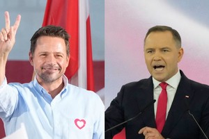 左图为波兰公民纲领党成员、华沙市长查斯科夫斯基。右图为保守的法律与公正党（PiS）总统候选人纳夫罗茨基。（图：AP）