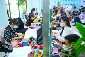 胡志明市公务员为民众办理行政手续。（图：光定）