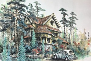 华人画家张家俊的《平静之处》画作。