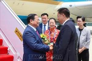 津市副市长王秀峰前往天津滨海国际机场迎接越南政府总理范明政及越南代表团。（图：越通社）