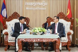 越南外交部副部长阮孟强与老挝中央委员、财政部长丰威汉。（图：越通社）