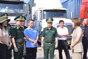 工作团在谅山省口岸进行考察并听取各企业家反映进出口经营活动中所遇到的困难。（图：南庆）