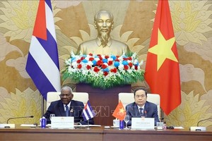 国会主席陈青敏与古巴全国人民政权代表大会主席埃斯特万·拉索·埃尔南德斯共同主持越古议会间合作委员会第二次会议。