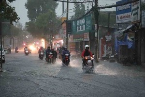 胡志明市迎来大面积雷阵雨，潮汛水位超越3级警戒线。