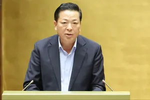 图: 建设部长陈鸿明在国会表决前作报告。