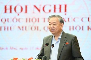 在第十五届国会第十次会议后，苏林总书记在与河内市选民接触时发表讲话。