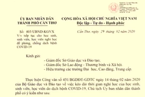 Cần Thơ điều tra công văn giả thông báo học sinh nghỉ hết tháng 3