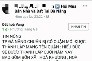 Cò đất tung tin đồn tách huyện Hòa Vang để thổi giá đất