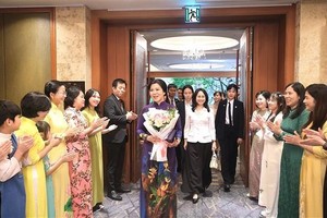 党中央总书记苏林夫人吴芳璃会见在韩越南新娘代表 。